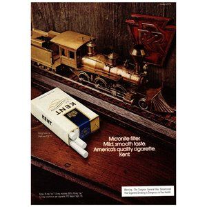 1974 Kent Cigarettes American Quality Vintage Print Ad Wooden Model Train Decor